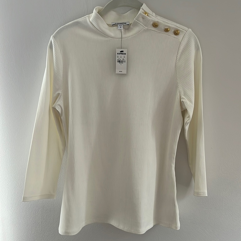 Express mock neck three-quarter sleeve top. Size L. NWT